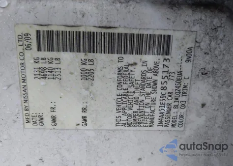 2009 Nissan Maxima 3.5 S from USA, damaged, VIN 1N4AA51E59C855173